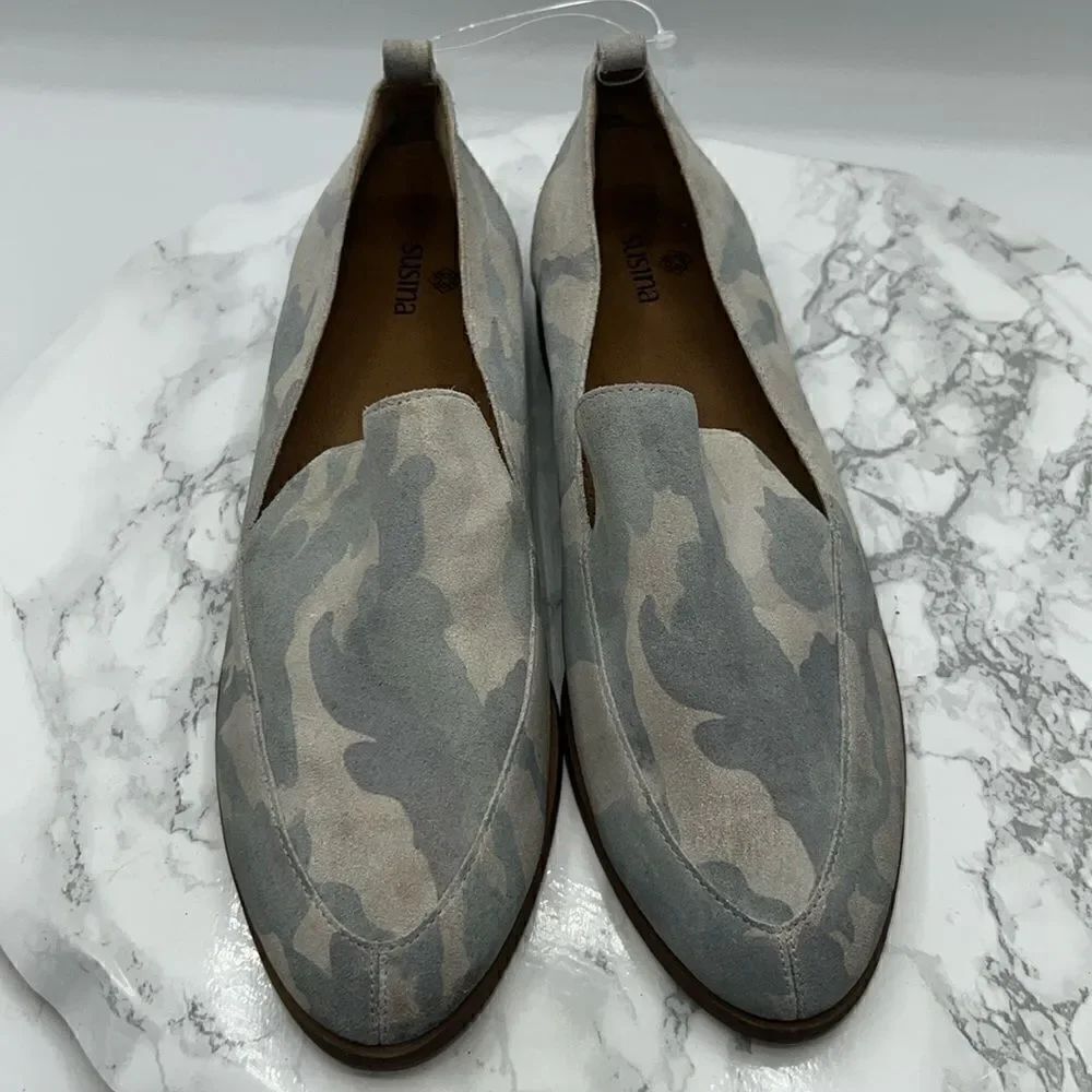SUSINA Kellen Almond Toe Grey Camouflage Leather Loafer-8M